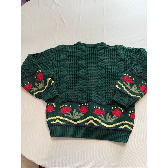 Eddie Bauer Vintage Green Sweater Floral Size Medium - Picture 6 of 7